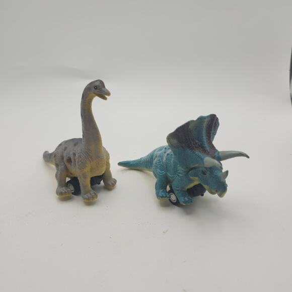 Pull Back Dinosaur Car Toys Lot of 2 Triceratops & Sauropod Friction Racer Set - Picture 2 of 8